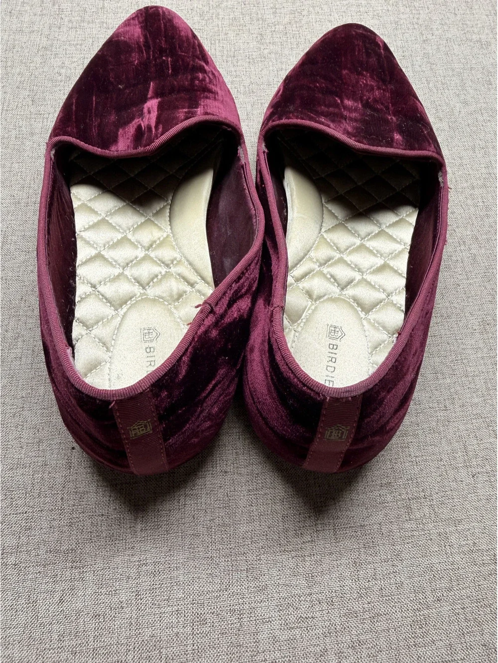 Birdies Women’s 9.5 Burgundy Wine Velvet Smoking Loafers Quilted Flats